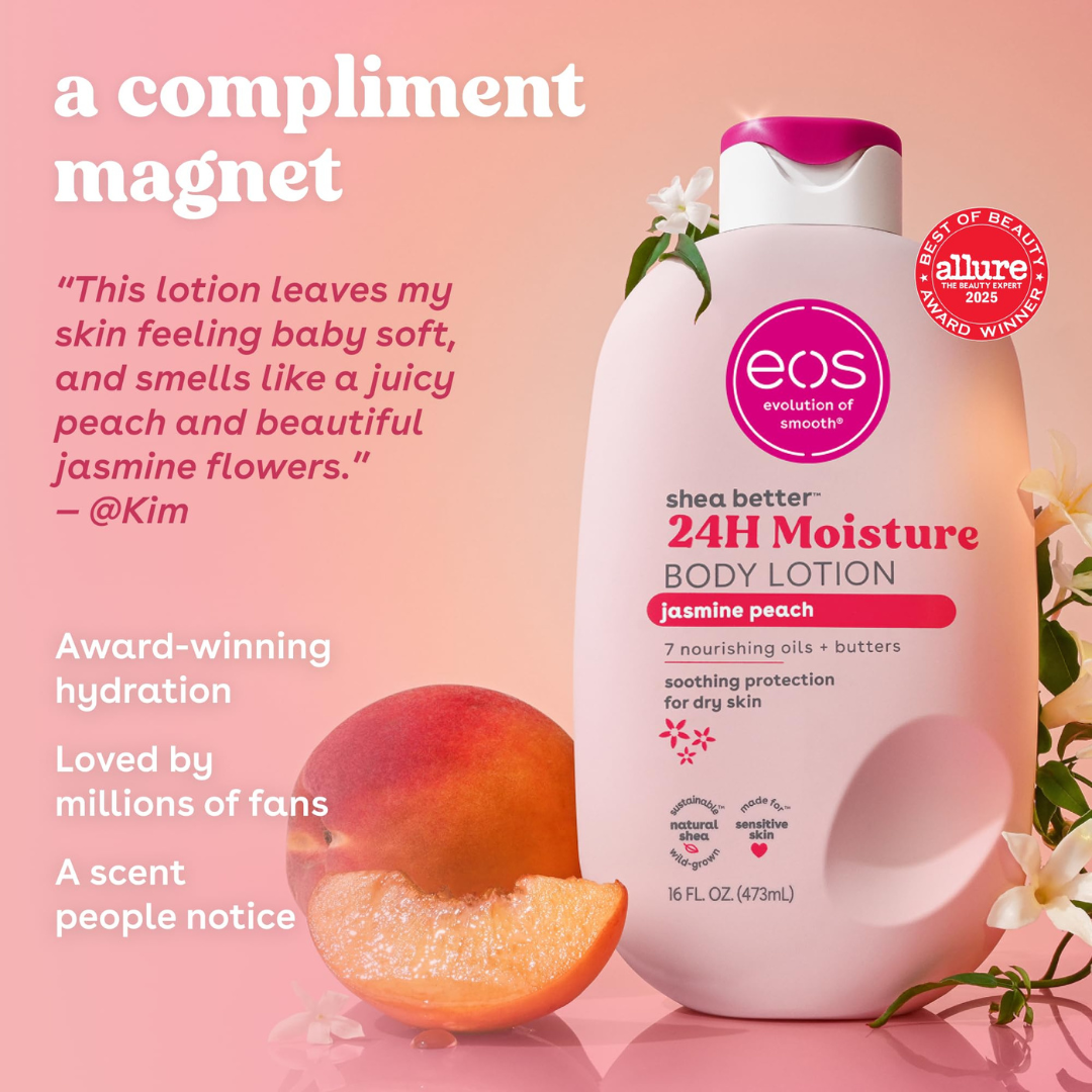 Eos Shea Better Strawberry Jasmine Peach cashmere Body Lotion